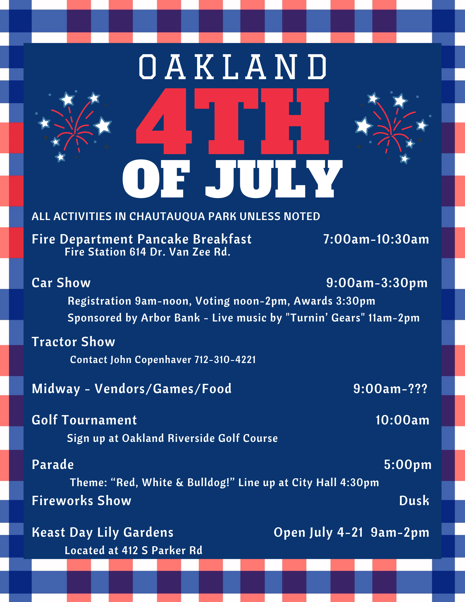 4th of July flyer fireworks car show red white blue